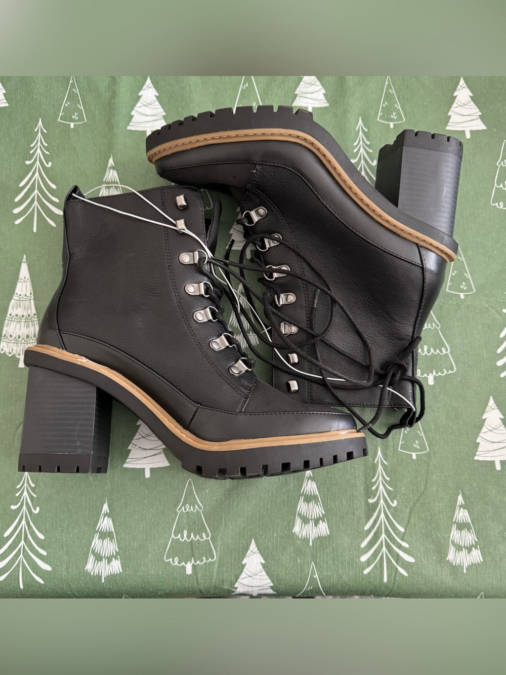 Women's 10 Black Combat Boots Lace Up Chunky Block Heel Lug Sole Moto Ankle NWT - Picture 14 of 16